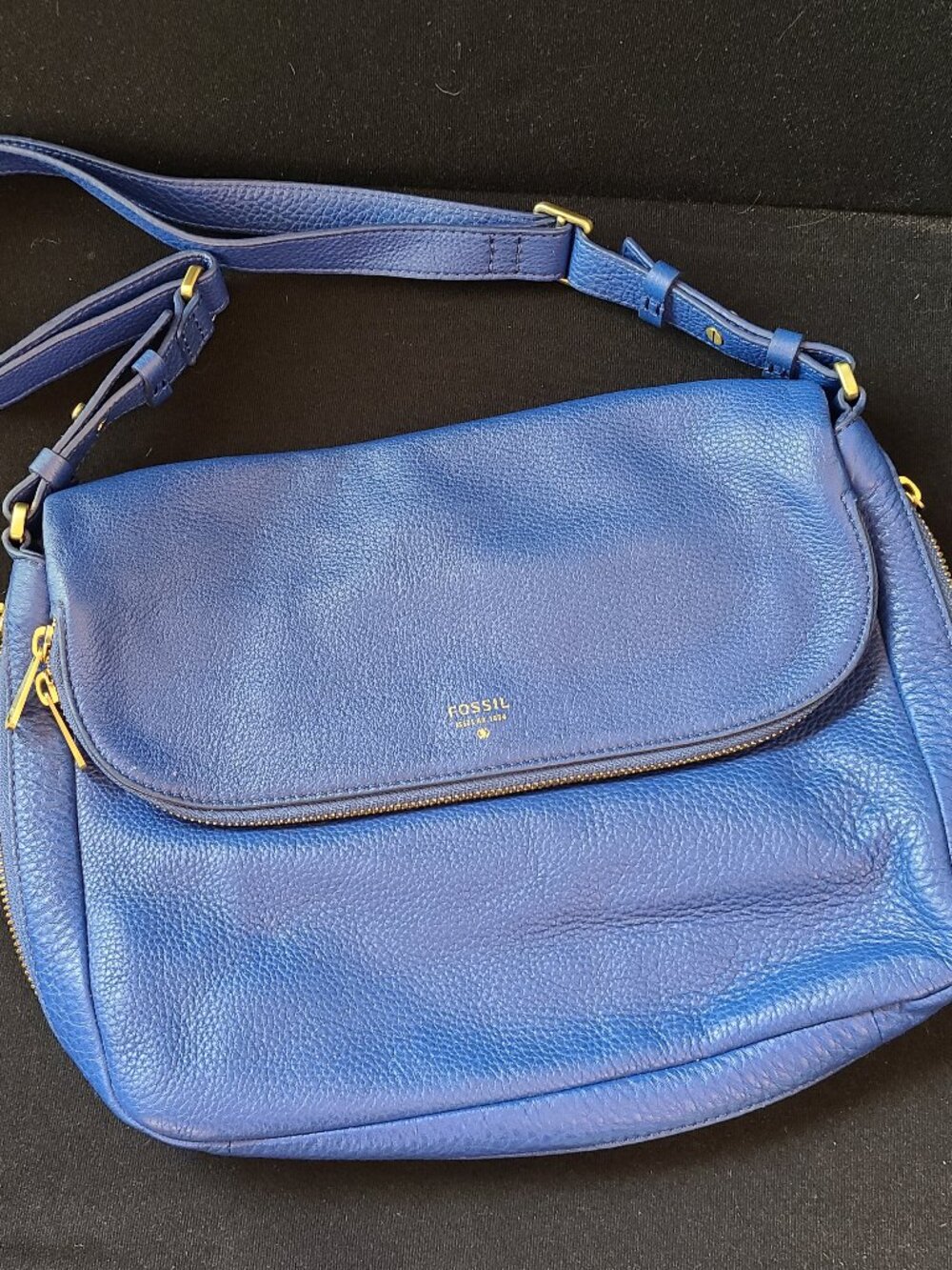 FOSSIL Preston Royal Blue Pebble Grain Leather Flap Crossbody Bag